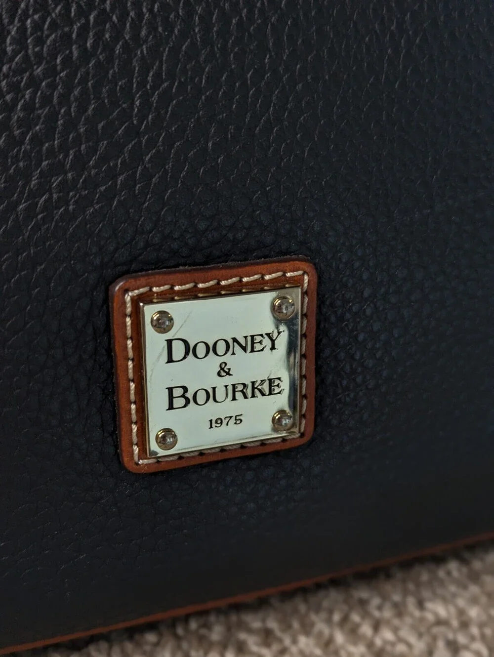 Dooney Bourke Pebble Grain Hobo Shoulder Bag Black Leather Tan Trim